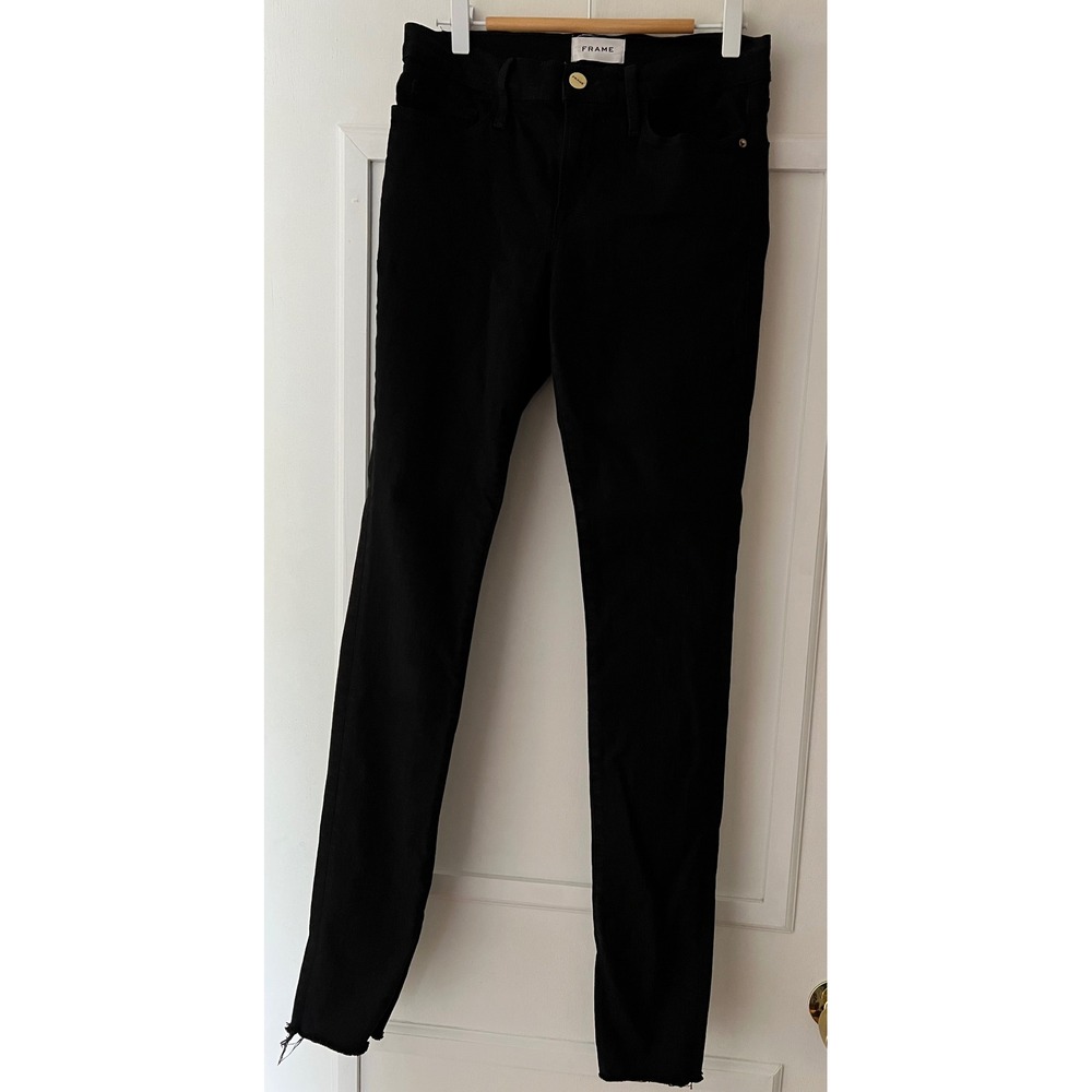 FRAME Le Skinny de Jeanne Film Noir Black Raw Hem Jeans Womens 26